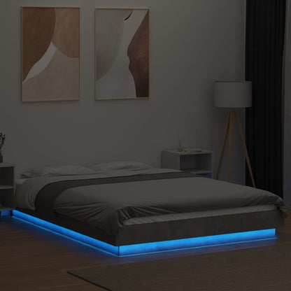 Bed Frame with LED Lights without Mattress Concrete Grey 120x190cm