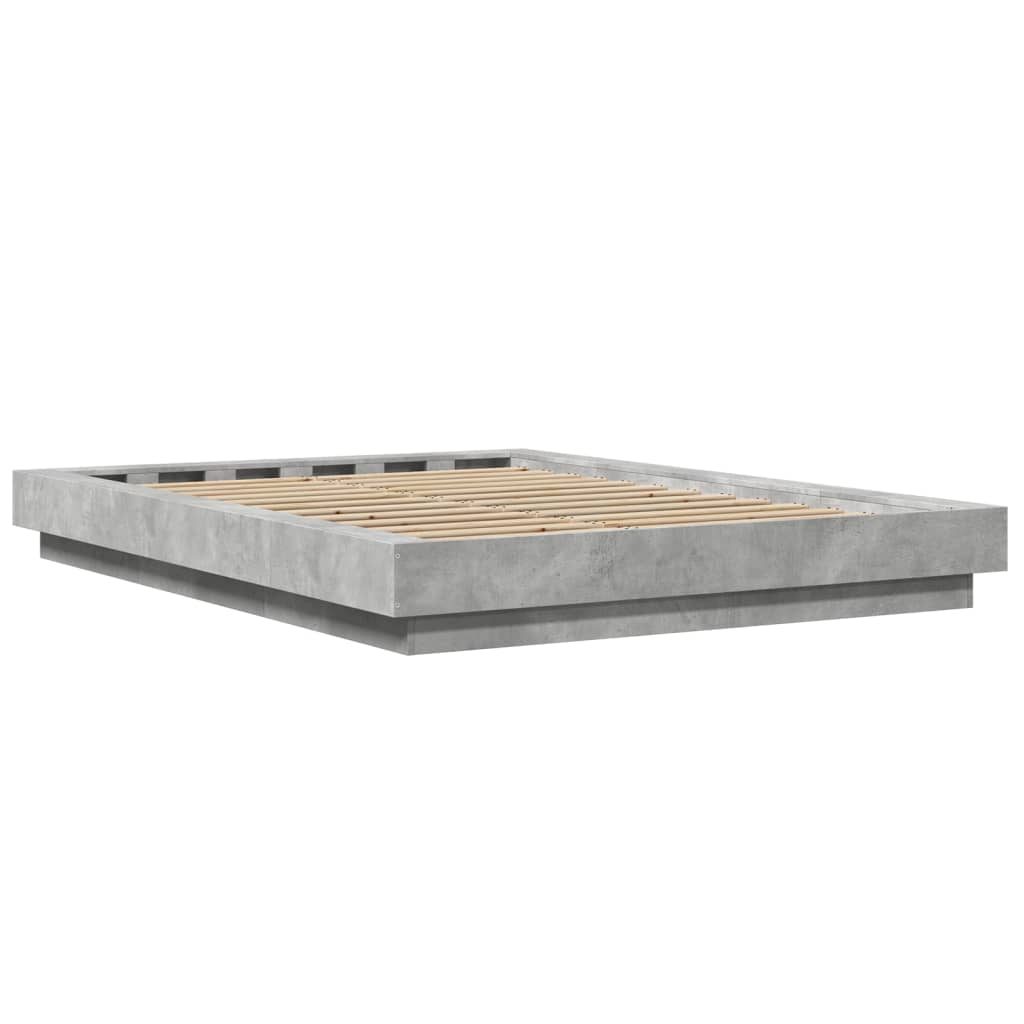 Bed Frame with LED without Mattress Concrete Grey 120x190 cm