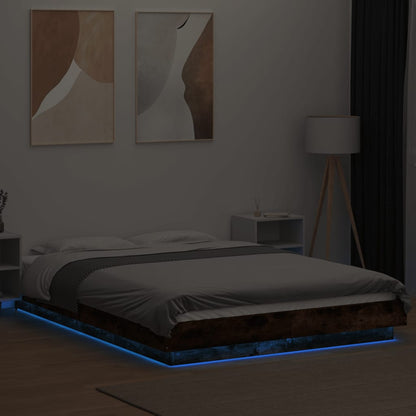Bed Frame with LED Lights without Mattress Smoked Oak 120x190cm