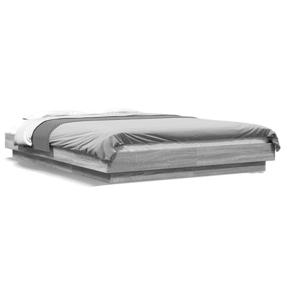 Bed Frame with LED Lights without Mattress Grey Sonoma 120x190cm