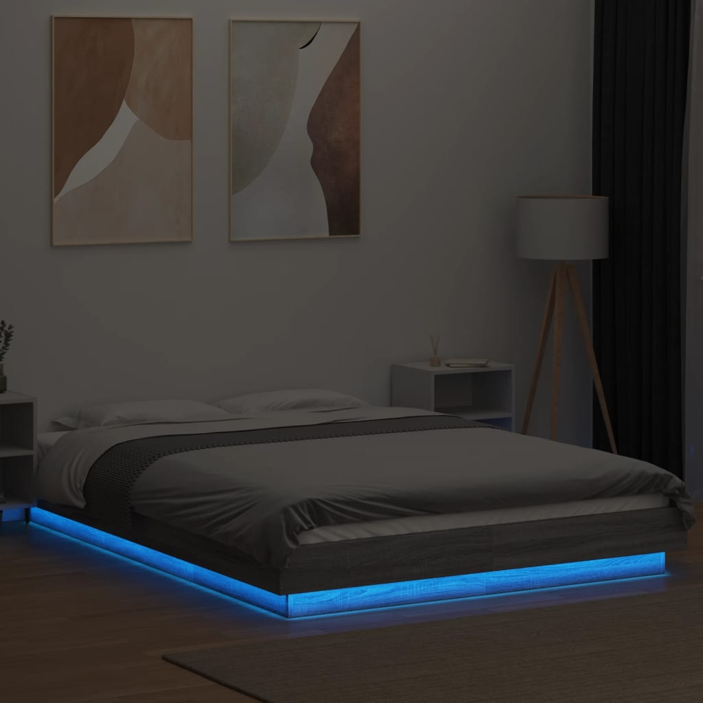 Bed Frame with LED without Mattress Grey Sonoma 120x190 cm