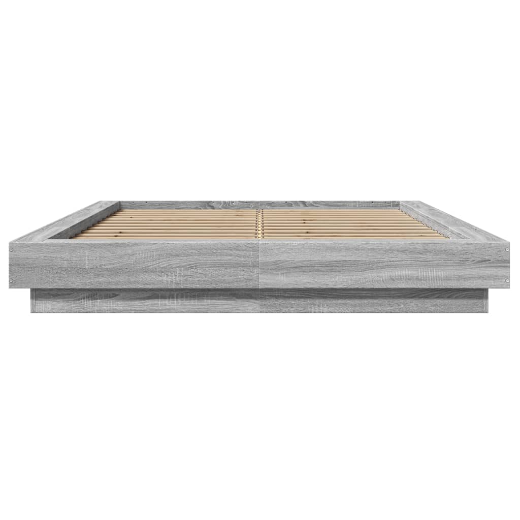 Bed Frame with LED Lights without Mattress Grey Sonoma 120x190cm