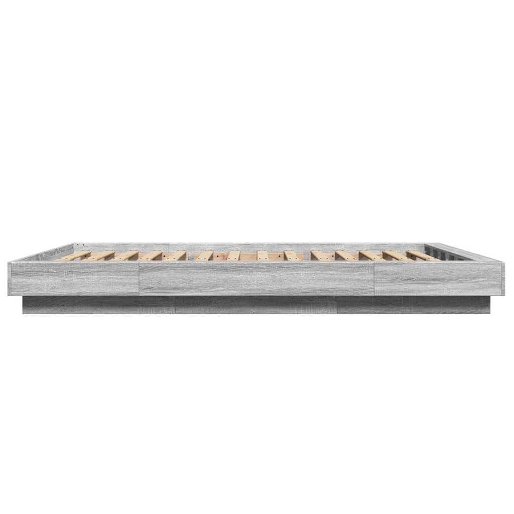 Bed Frame with LED Lights without Mattress Grey Sonoma 120x190cm