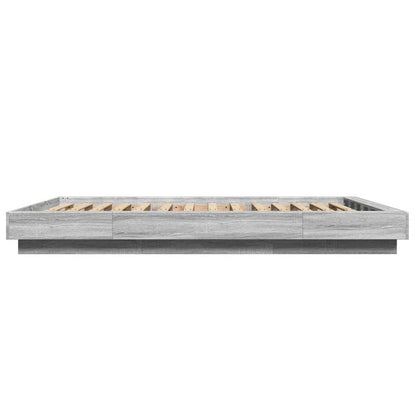 Bed Frame with LED Lights without Mattress Grey Sonoma 120x190cm