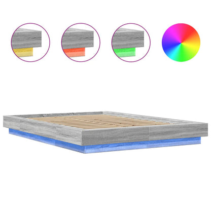 Bed Frame with LED Lights without Mattress Grey Sonoma 120x190cm