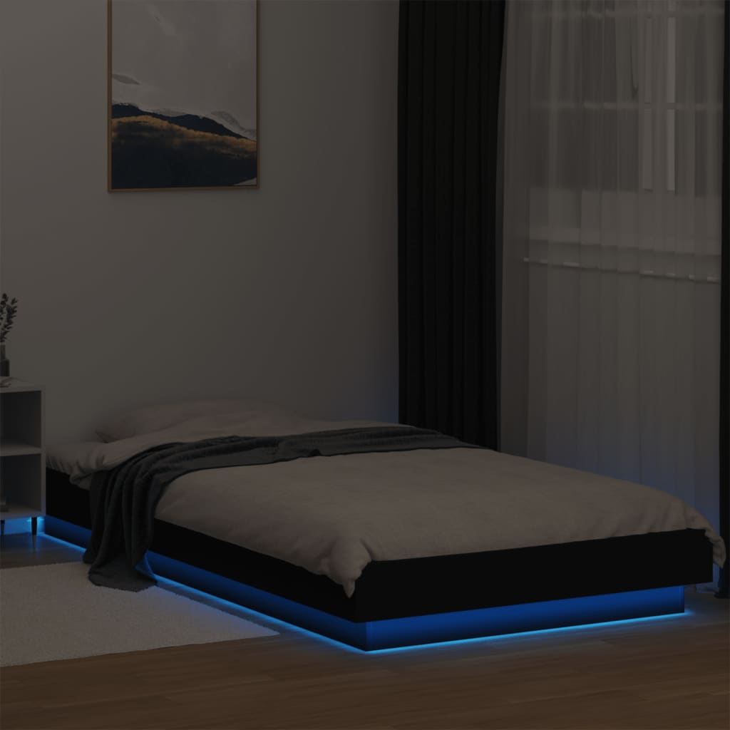 Bed Frame with LED Lights without Mattress Black 90x190cm