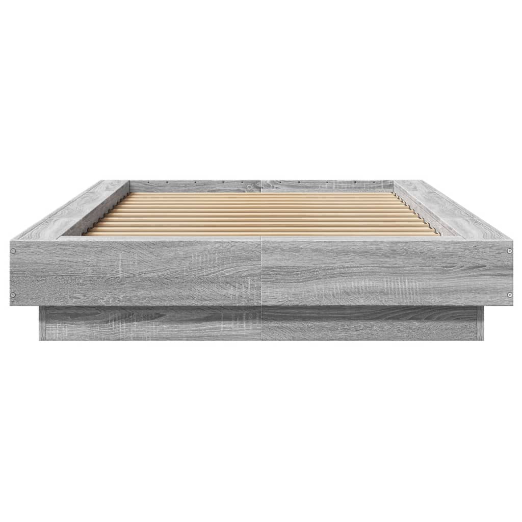 Bed Frame with LED Lights without Mattress Grey Sonoma 90x190cm