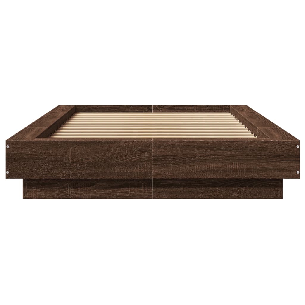 Bed Frame with LED Lights without Mattress Brown Oak 90x190cm