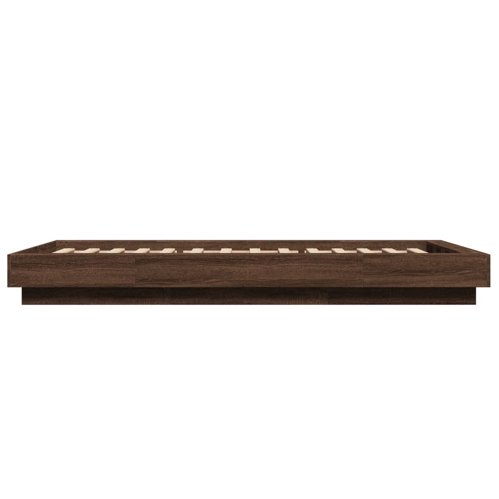 Bed Frame with LED Lights without Mattress Brown Oak 90x190cm
