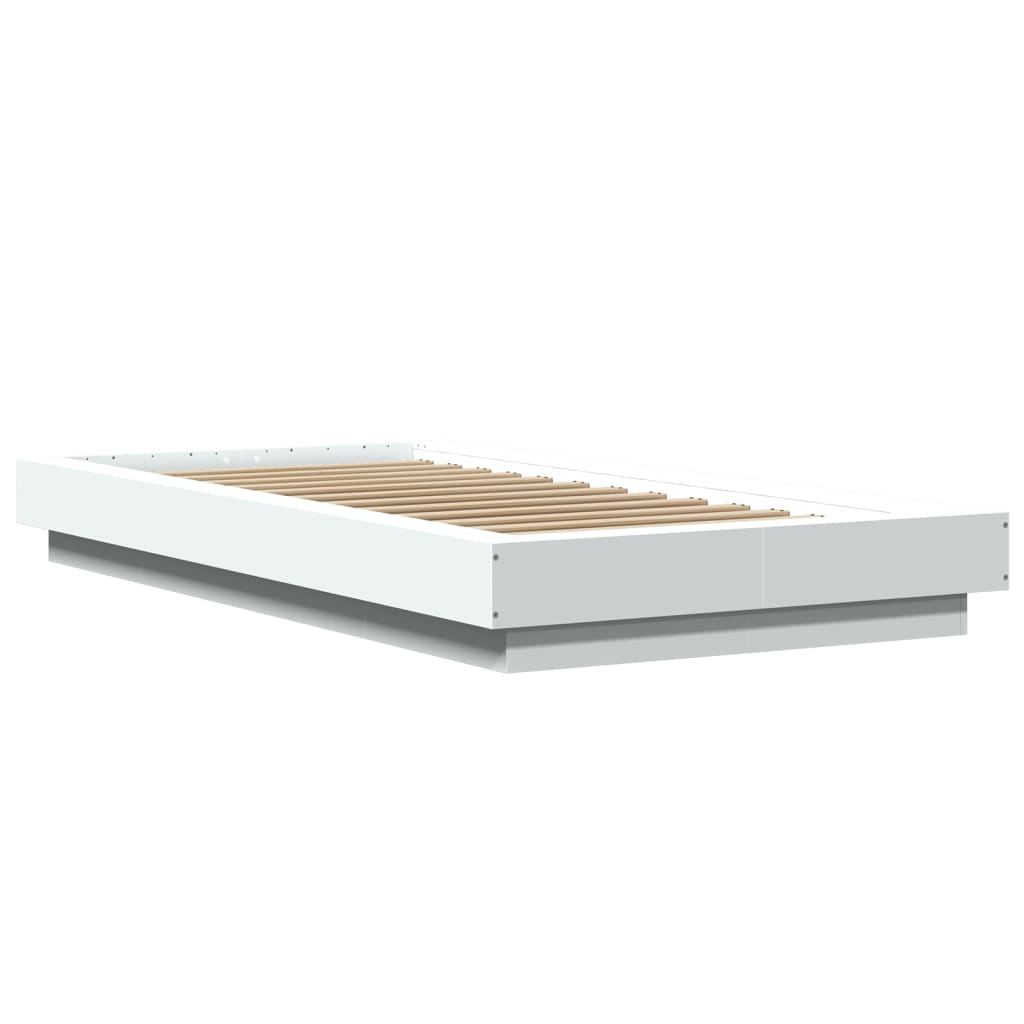 Bed Frame with LED Lights without Mattress White 75x190cm