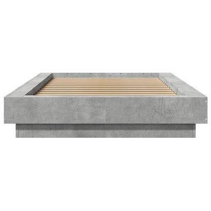 Bed Frame with LED without Mattress Concrete Grey 75x190 cm
