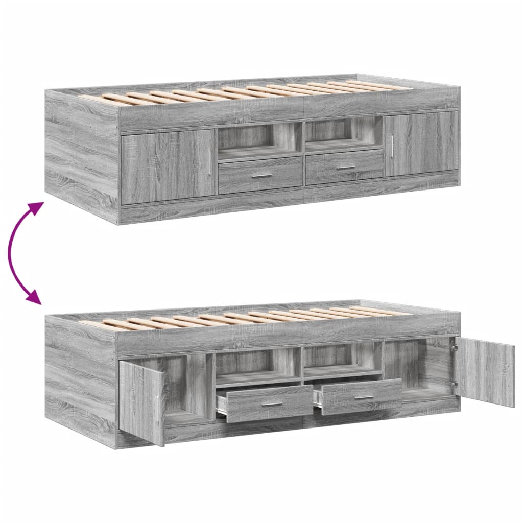 Daybed with Drawers without Mattress Grey Sonoma 100x200 cm