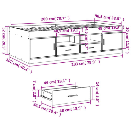 Daybed with Drawers without Mattress Grey Sonoma 100x200 cm