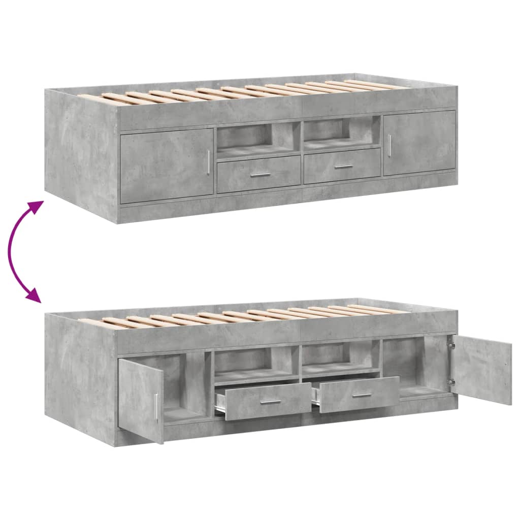 Daybed with Drawers without Mattress Concrete Grey 90x200 cm