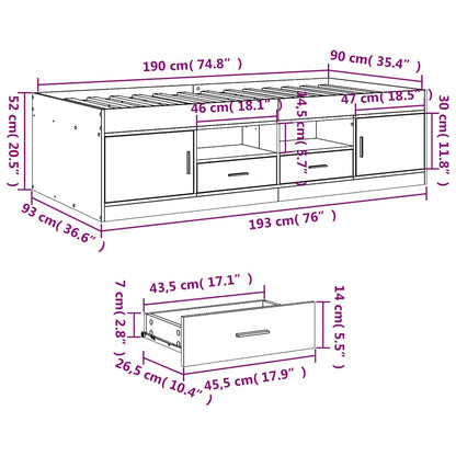 Daybed with Drawers without Mattress Smoked Oak 90x190 cm Single