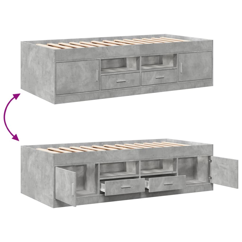 Daybed with Drawers without Mattress Concrete Grey 75x190 cm Small Single