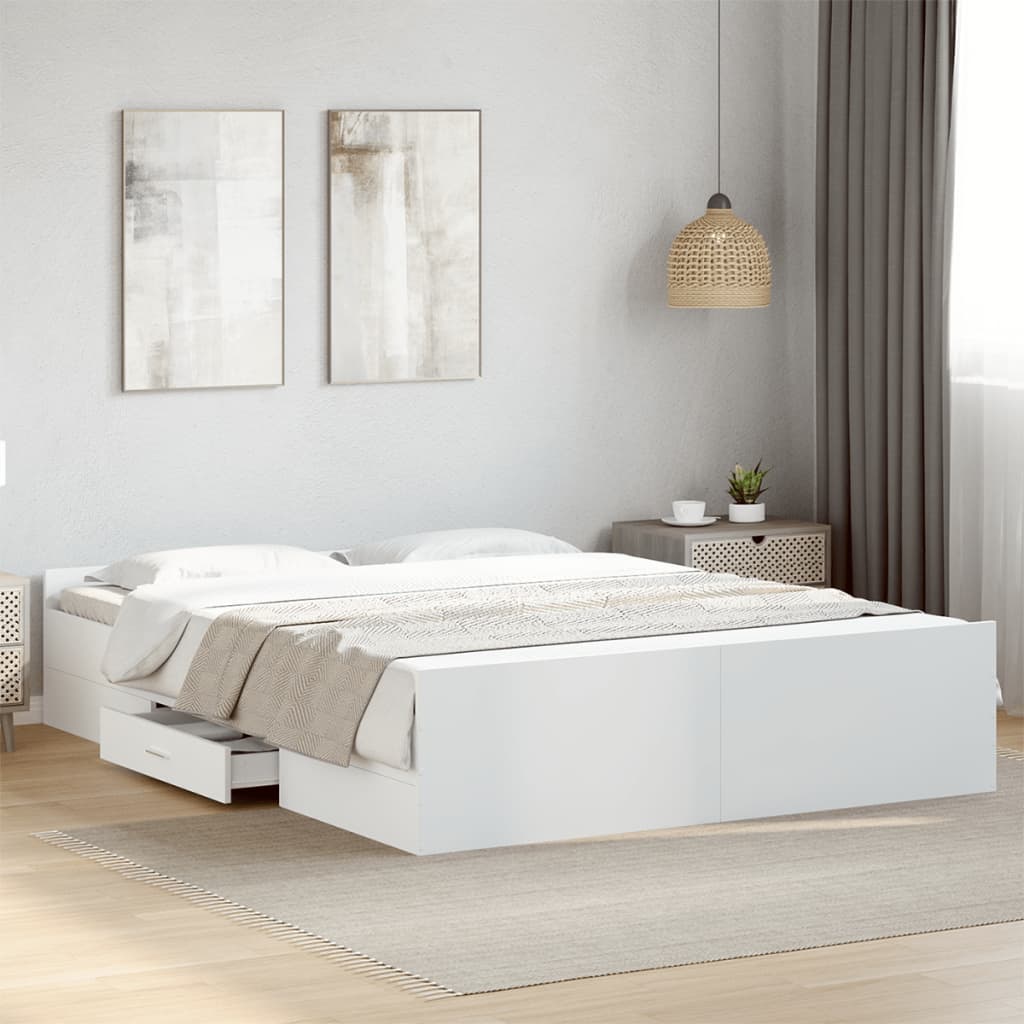 Bed Frame with Drawers without Mattress White 140x200 cm