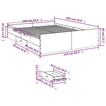 Bed Frame with Drawers without Mattress Smoked Oak 140x200 cm