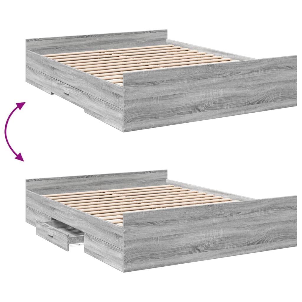 Bed Frame with Drawers without Mattress Grey Sonoma 140x200 cm