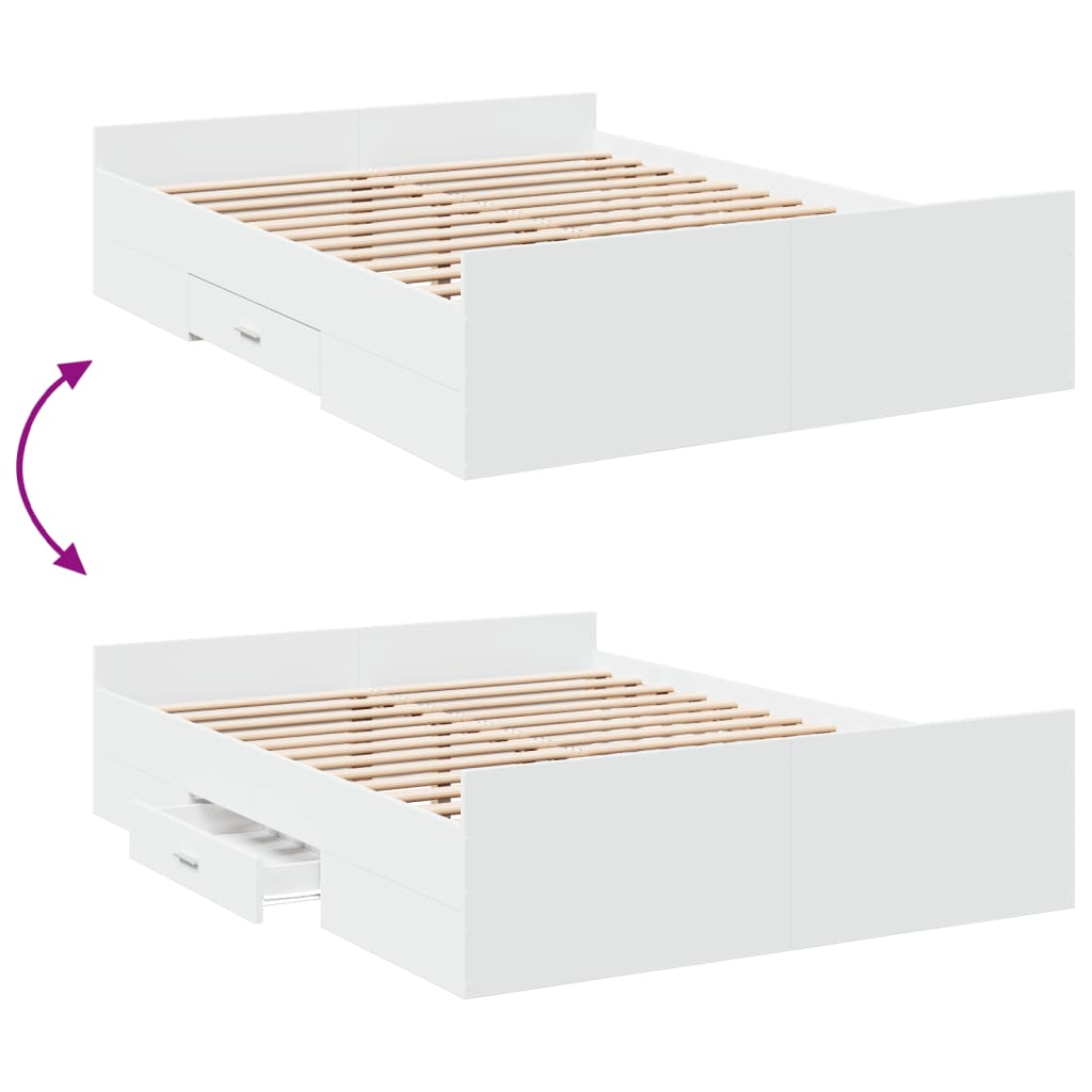 Bed Frame with Drawers without Mattress White 140x190 cm