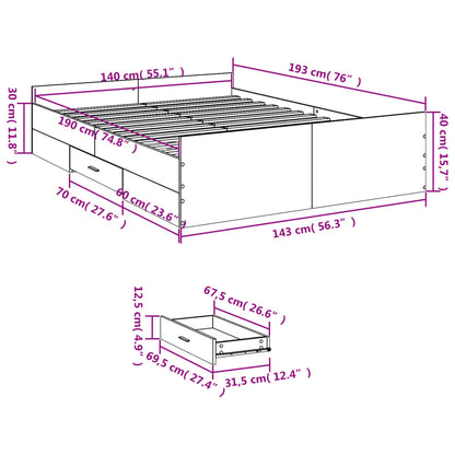 Bed Frame with Drawers without Mattress White 140x190 cm