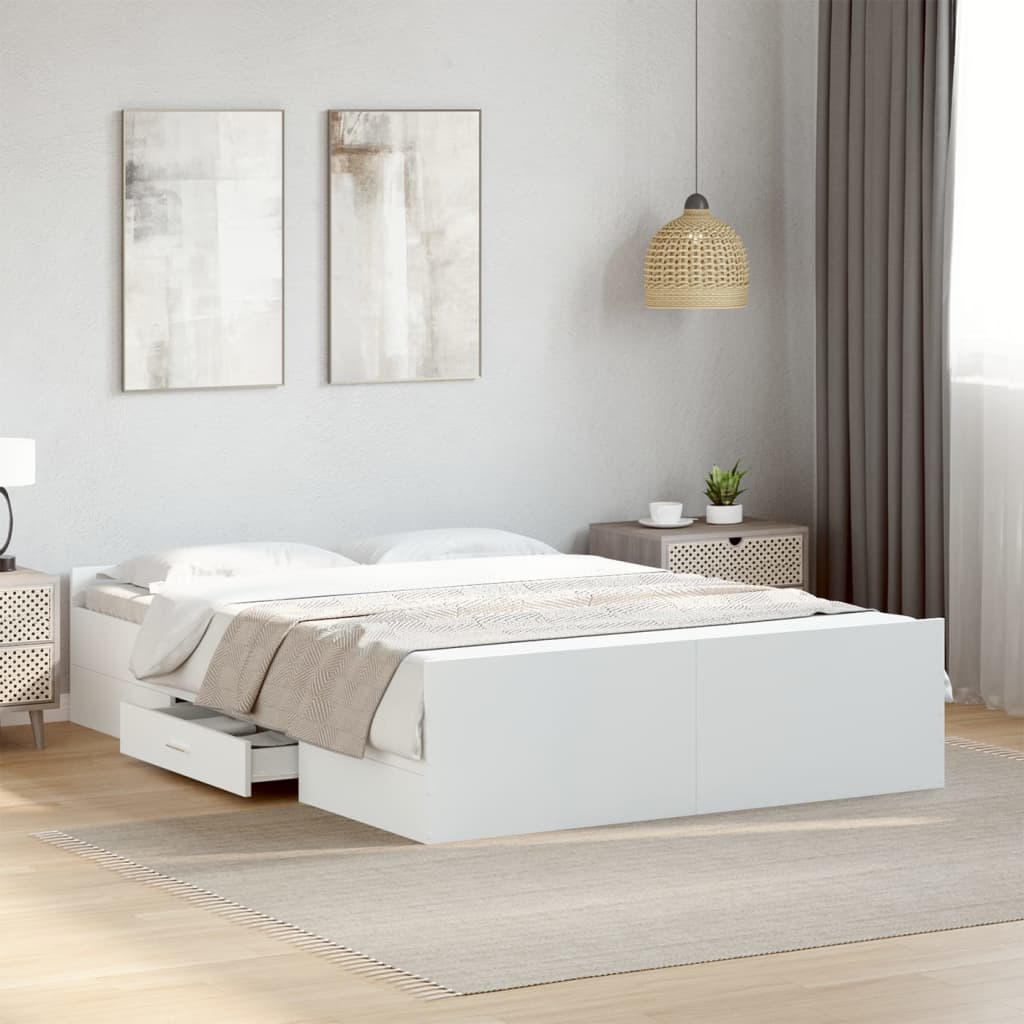 Bed Frame with Drawers without Mattress White 140x190 cm