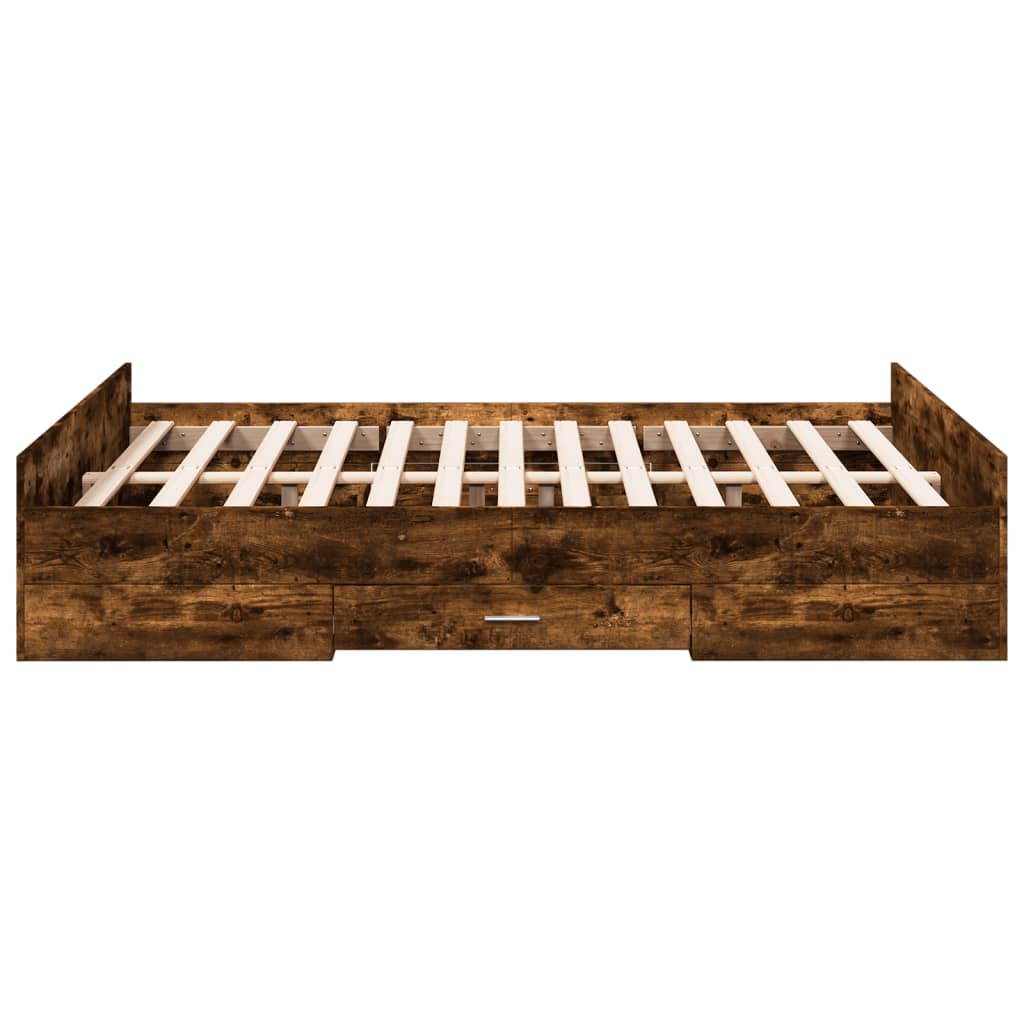 Bed Frame with Drawers without Mattress Smoked Oak 140x190 cm