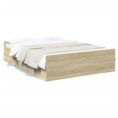 Bed Frame with Drawers without Mattress Sonoma Oak 135x190 cm