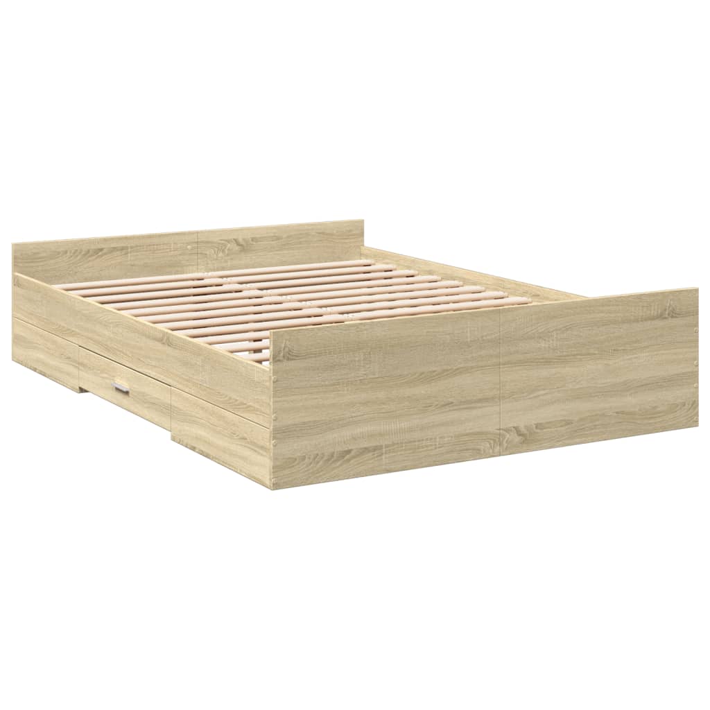 Bed Frame with Drawers without Mattress Sonoma Oak 135x190 cm