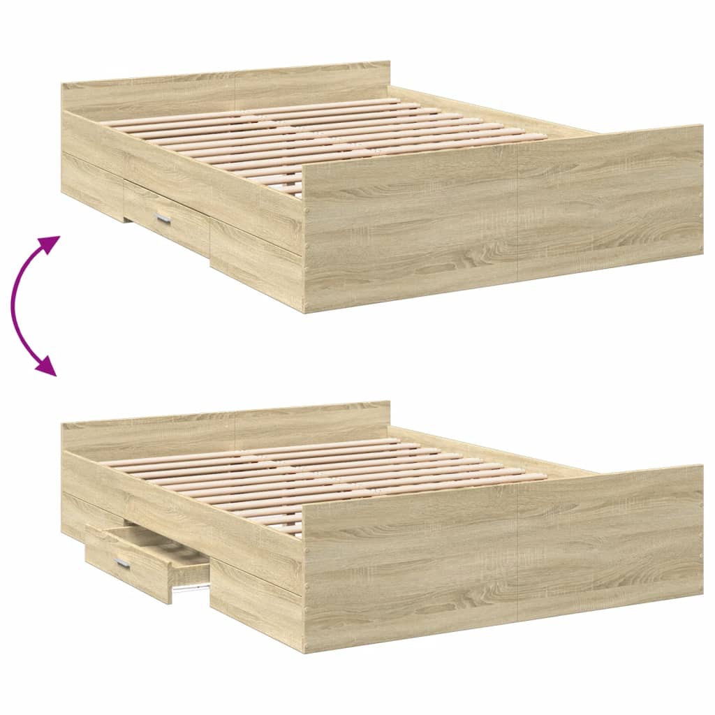 Bed Frame with Drawers without Mattress Sonoma Oak 135x190 cm