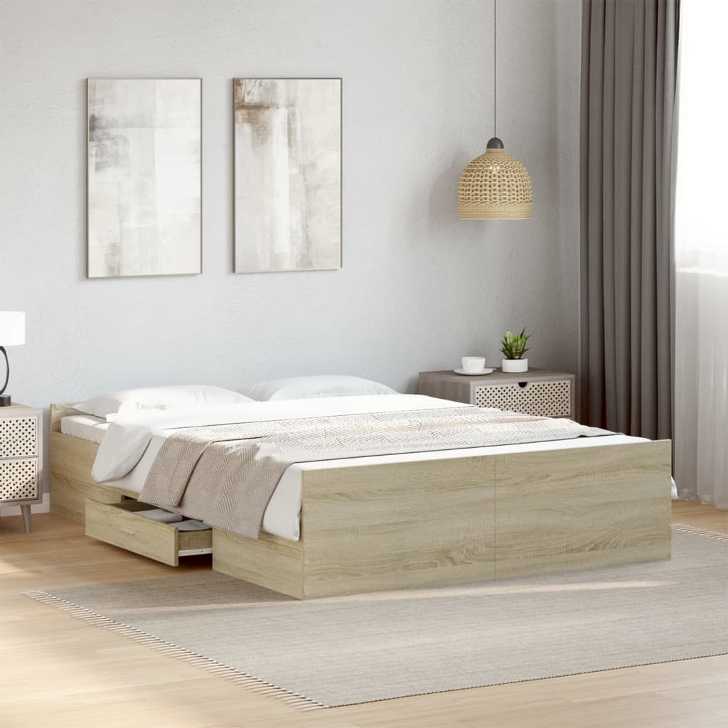 Bed Frame with Drawers without Mattress Sonoma Oak 135x190 cm