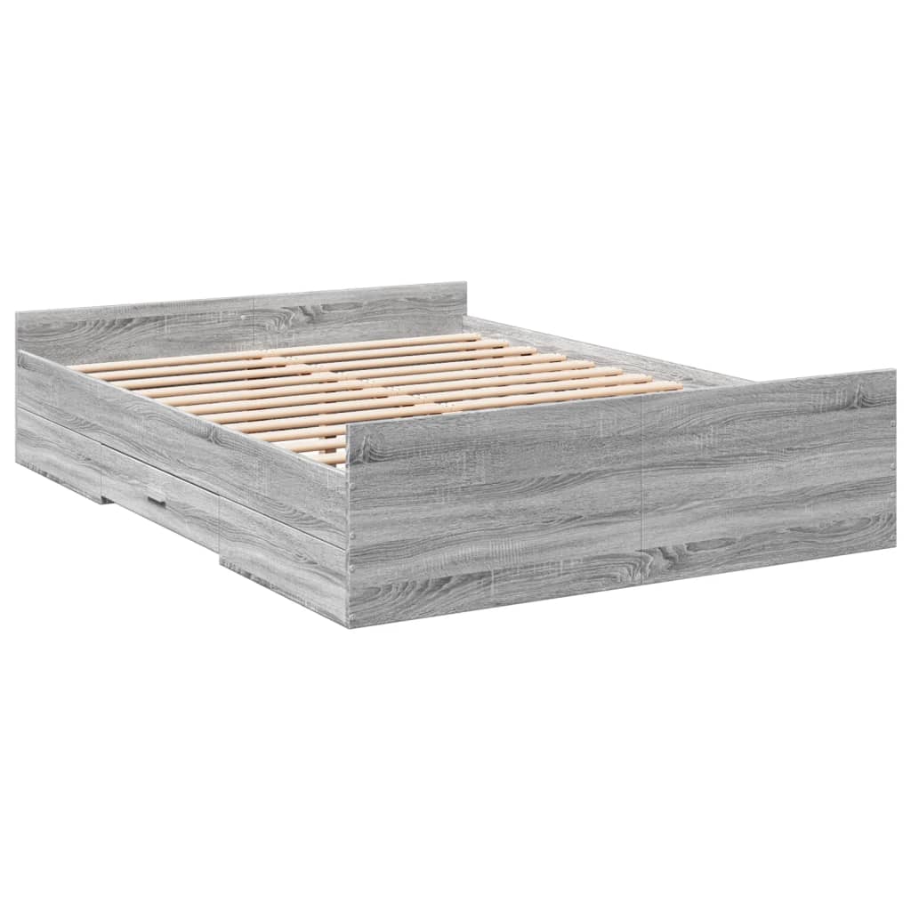 Bed Frame with Drawers without Mattress Grey Sonoma 135x190 cm Double
