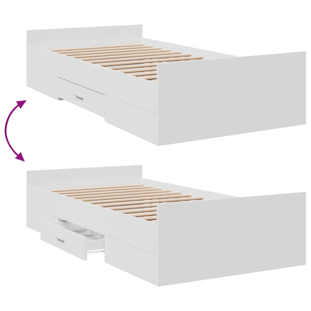 Bed Frame with Drawers without Mattress White 100x200 cm