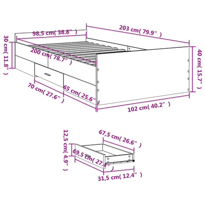 Bed Frame with Drawers without Mattress White 100x200 cm