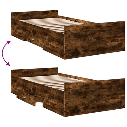 Bed Frame with Drawers without Mattress Smoked Oak 100x200 cm