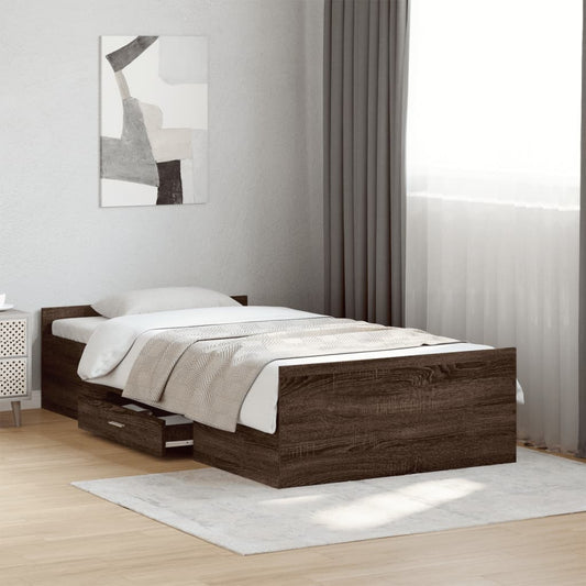 Bed Frame | Brown Oak | Engineered Wood | Single | Storage