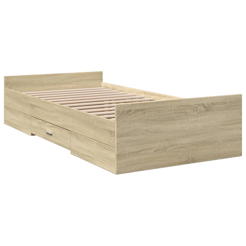 Bed Frame with Drawers without Mattress Sonoma Oak 90x200 cm