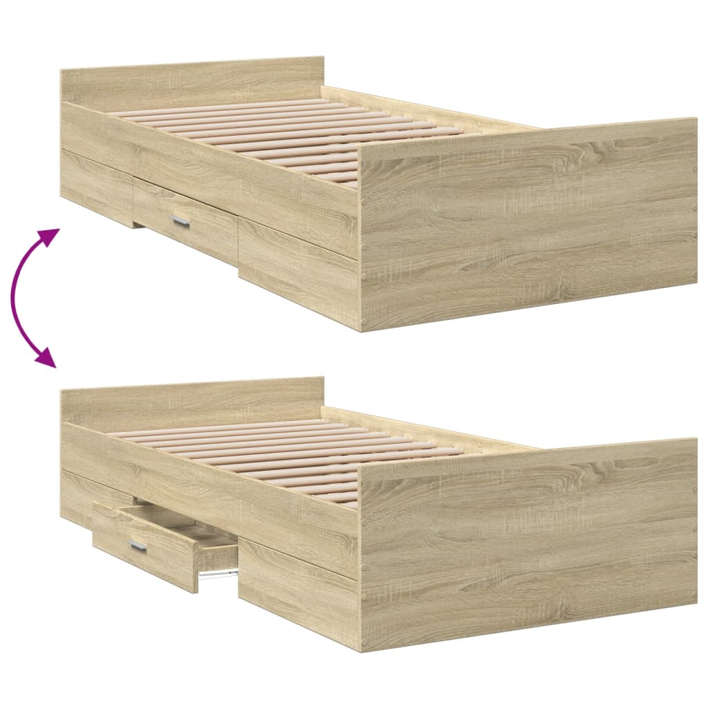 Bed Frame with Drawers without Mattress Sonoma Oak 90x200 cm