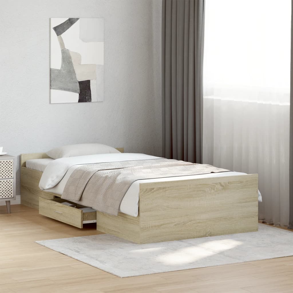 Bed Frame with Drawers without Mattress Sonoma Oak 90x200 cm