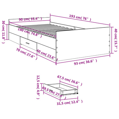 Bed Frame with Drawers without Mattress White 90x190 cm