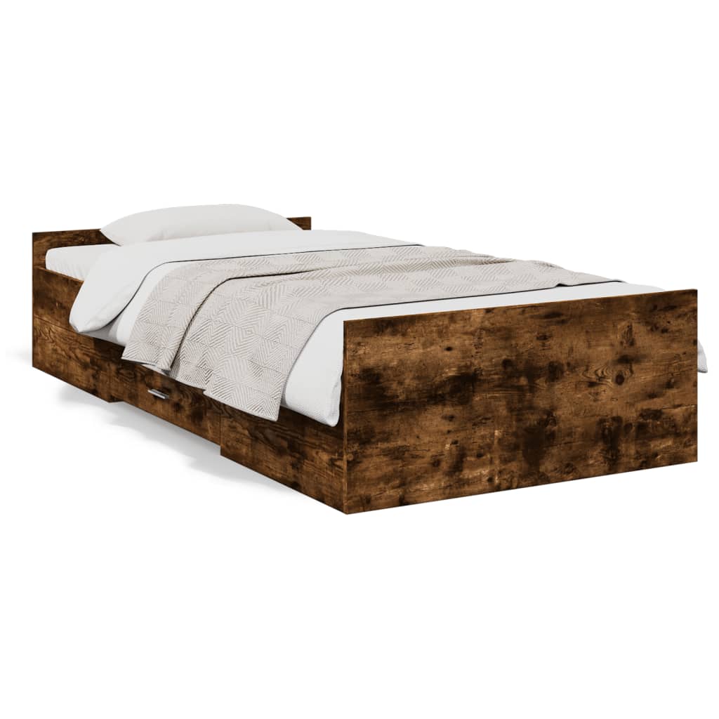 Bed Frame with Drawers without Mattress Smoked Oak 90x190 cm Single