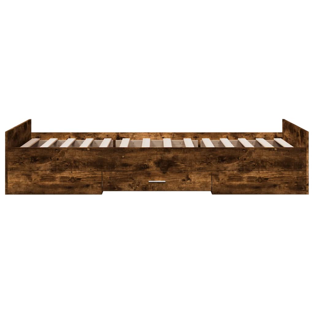 Bed Frame with Drawers without Mattress Smoked Oak 90x190 cm Single