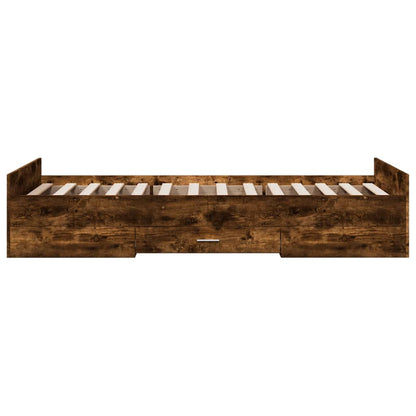 Bed Frame with Drawers without Mattress Smoked Oak 90x190 cm Single
