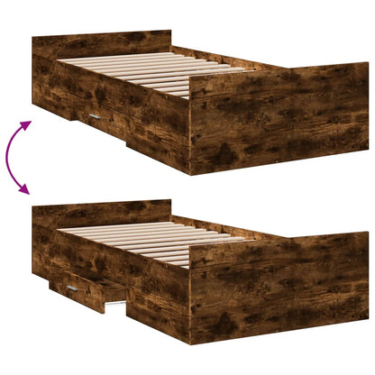 Bed Frame with Drawers without Mattress Smoked Oak 90x190 cm Single