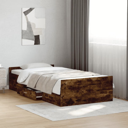 Bed Frame with Drawers without Mattress Smoked Oak 90x190 cm Single