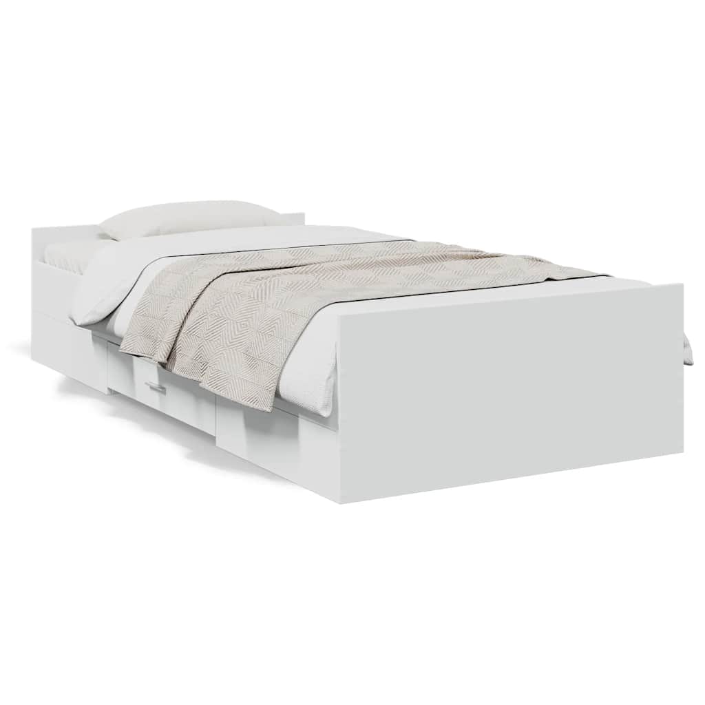 Bed Frame with Drawers without Mattress White 75x190 cm Small Single
