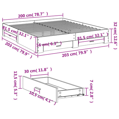 Bed Frame with Drawers without Mattress White 200x200 cm