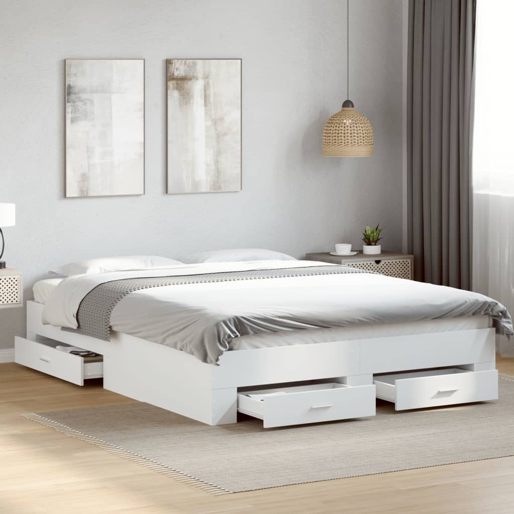Bed Frame | White | Engineered wood and plywood | King Size | Bed Frame