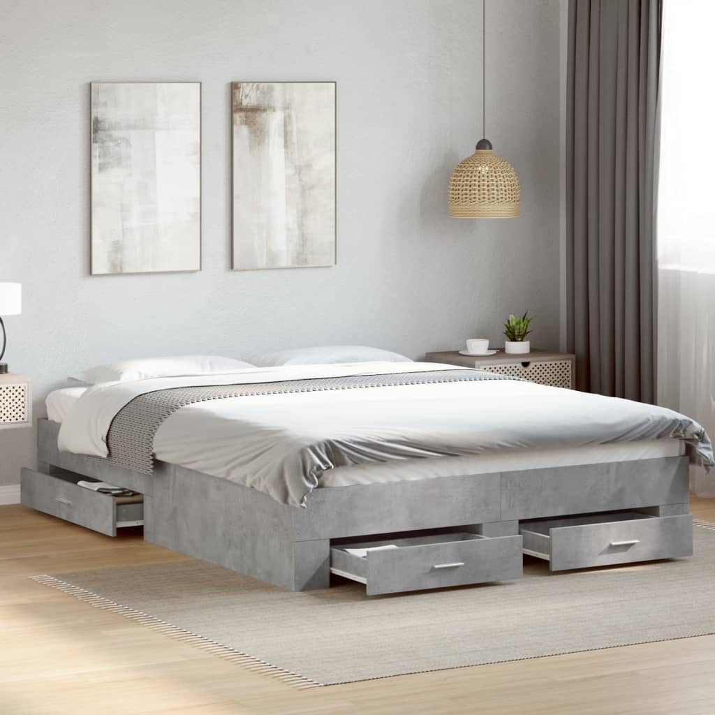 Bed Frame | Concrete Grey | Engineered wood | Double | Bed Frame