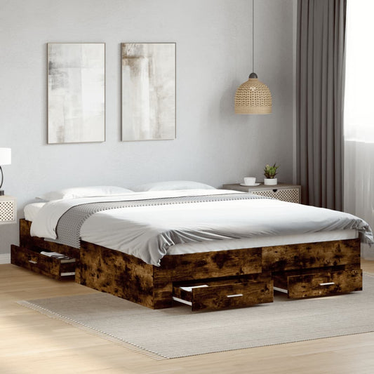 Bed Frame | Smoked oak | Engineered wood, Plywood | Double | Bed Frame